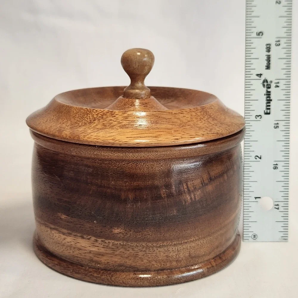 Hand Crafted Lidded Wood Bowl with Finial on Top Trinket‎ Bowl Engraved 